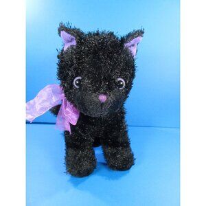 Unbranded Black Cat Plush Halloween Purple Bow 10" Stuffed Animal